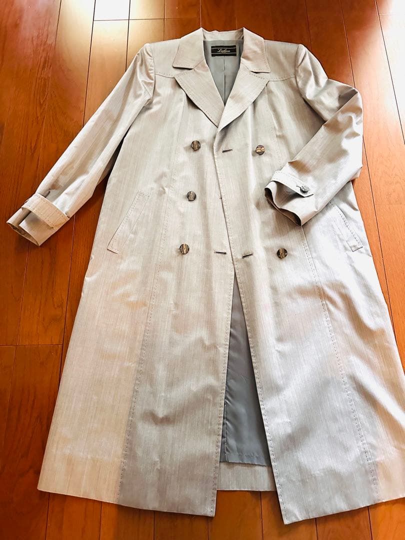 新品☆レリアン　スプリングコート（トレンチ）シルバーグレー　シルク100%