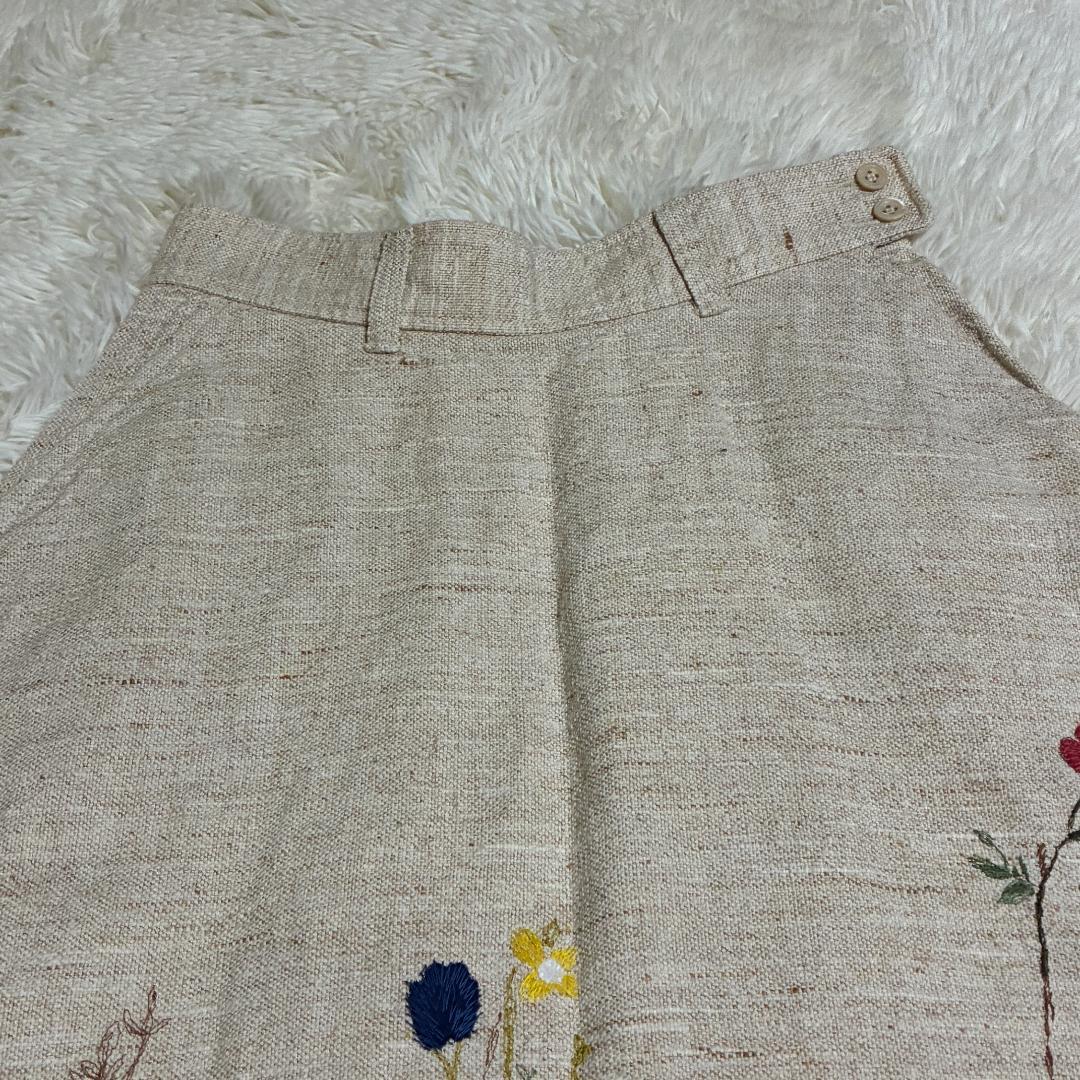 【美品】45R フォーティーファイブアール　綿麻のツイード刺繍スカート