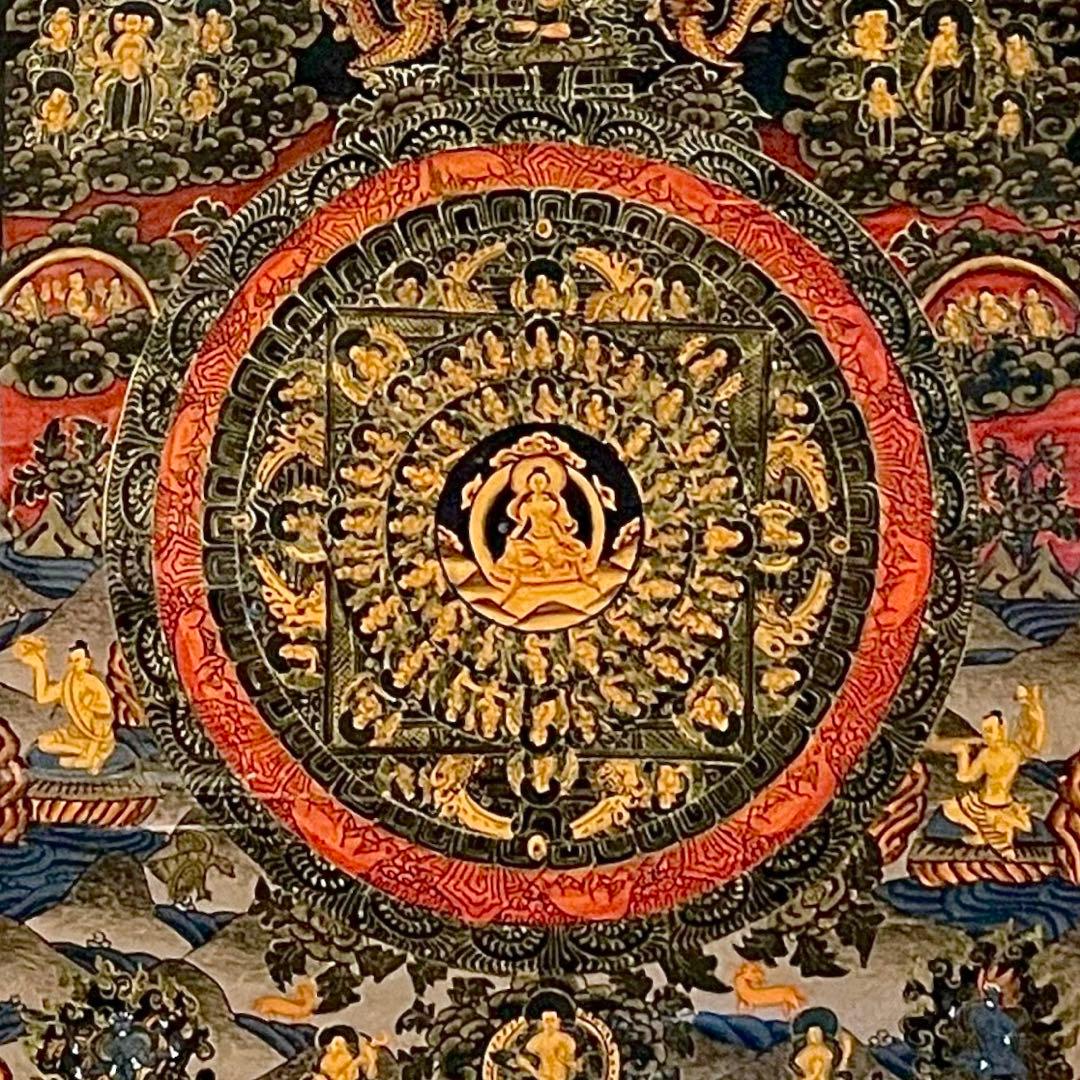 チベット手描き曼荼羅仏画　額装品