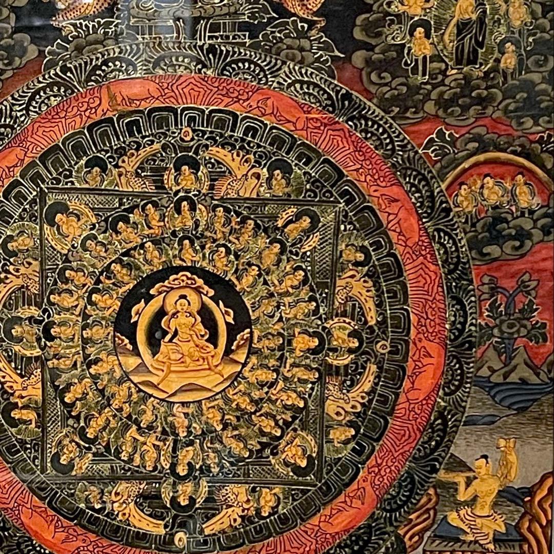 チベット手描き曼荼羅仏画　額装品