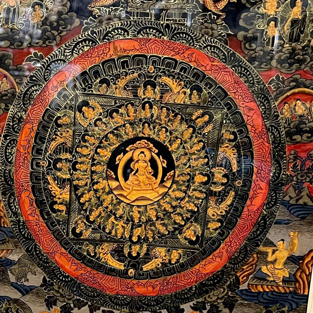 チベット手描き曼荼羅仏画　額装品