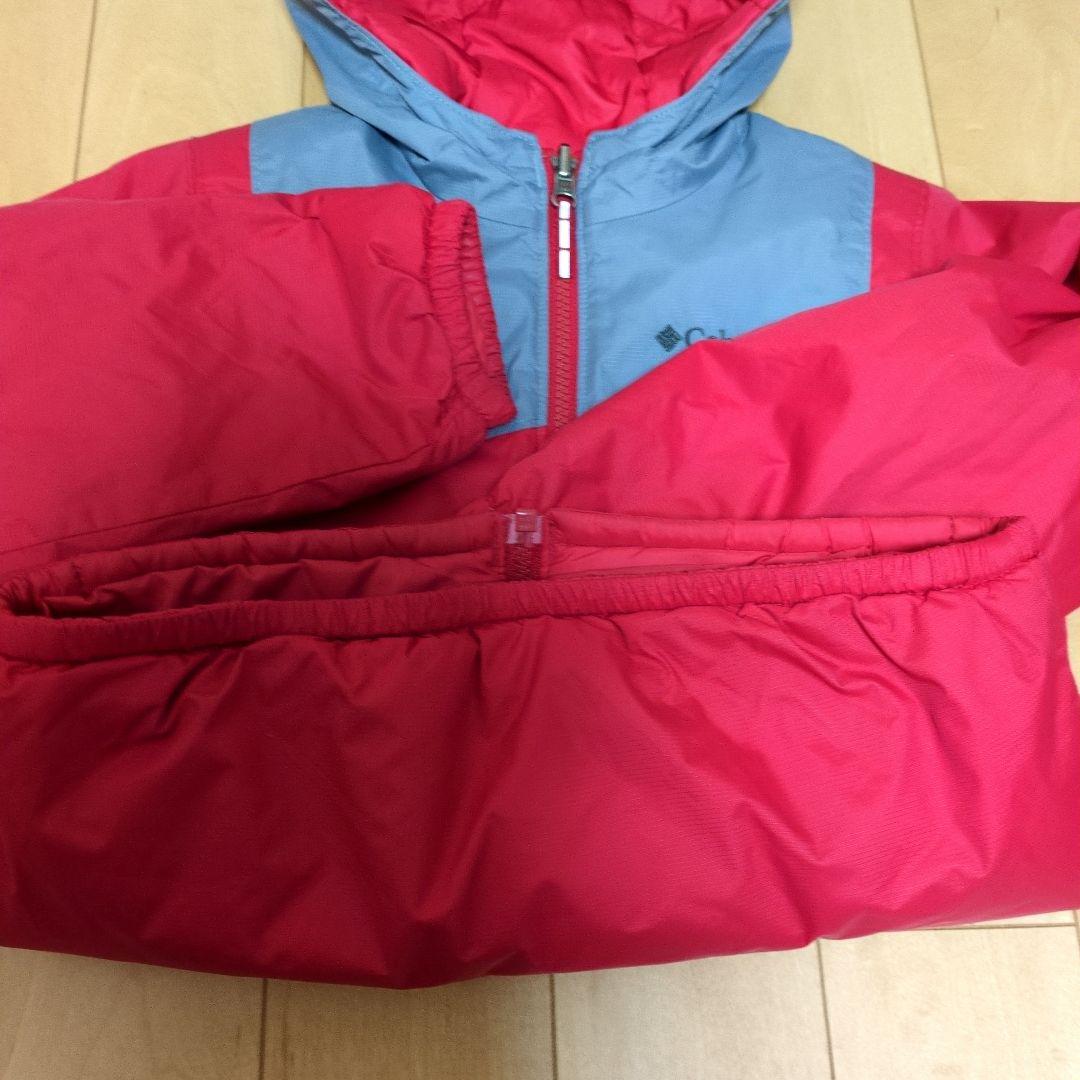 【美品】120cm　XS　Columbia　スキーウェア　上下セット　赤✕グレー