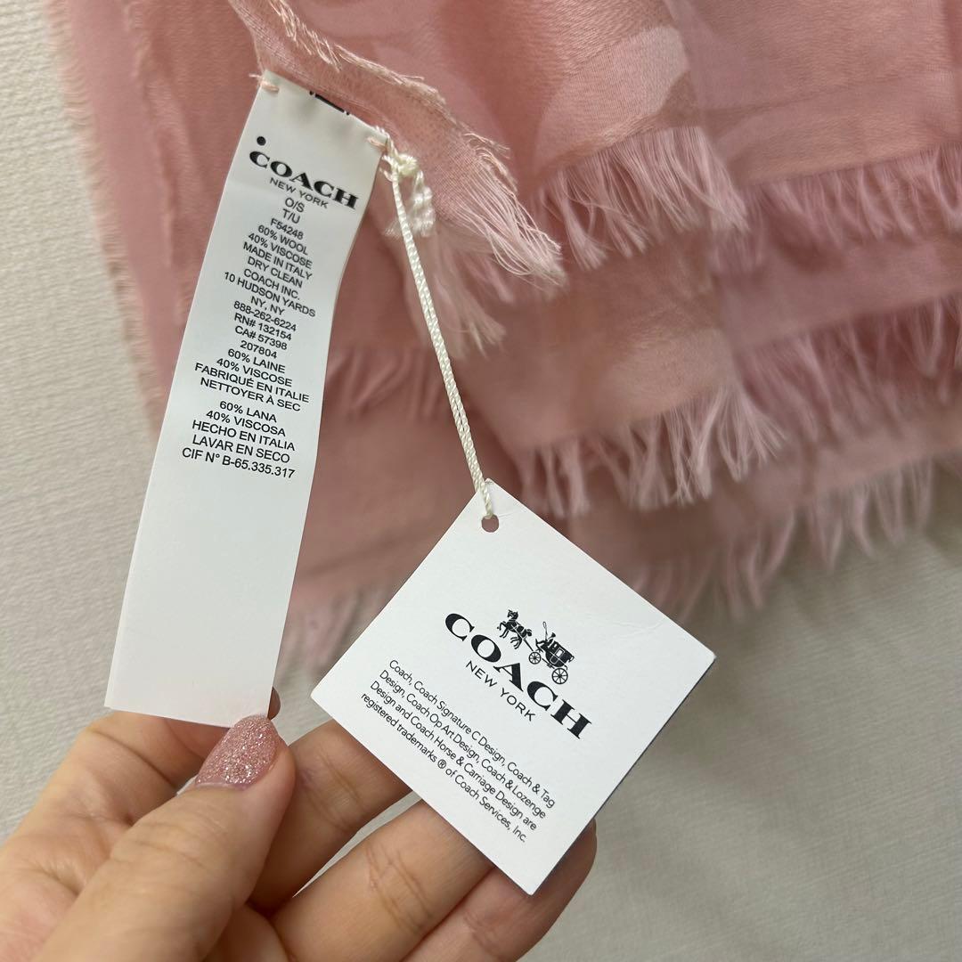 【paris】COACH ロゴ柄ストール ピンク　新品タグ付