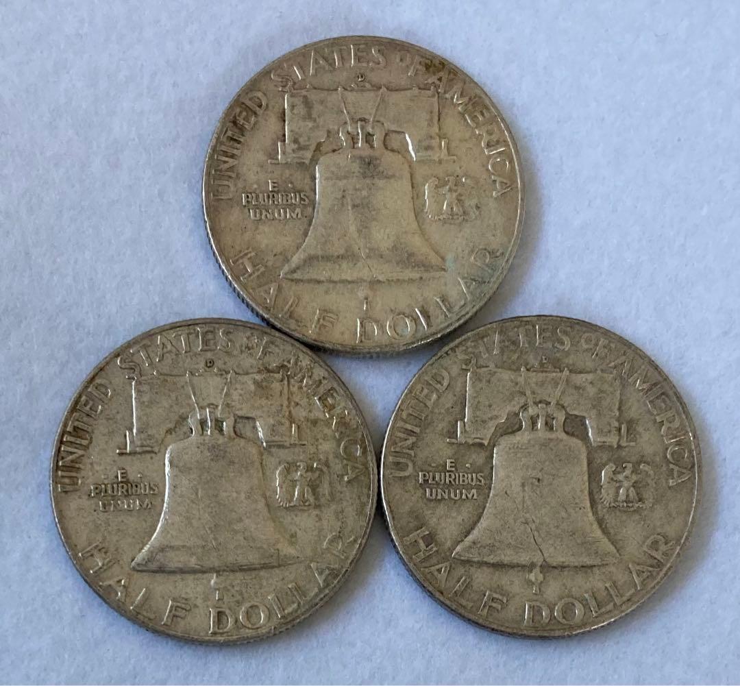 1958年 フランクリン　ハーフダラー　銀貨　③枚