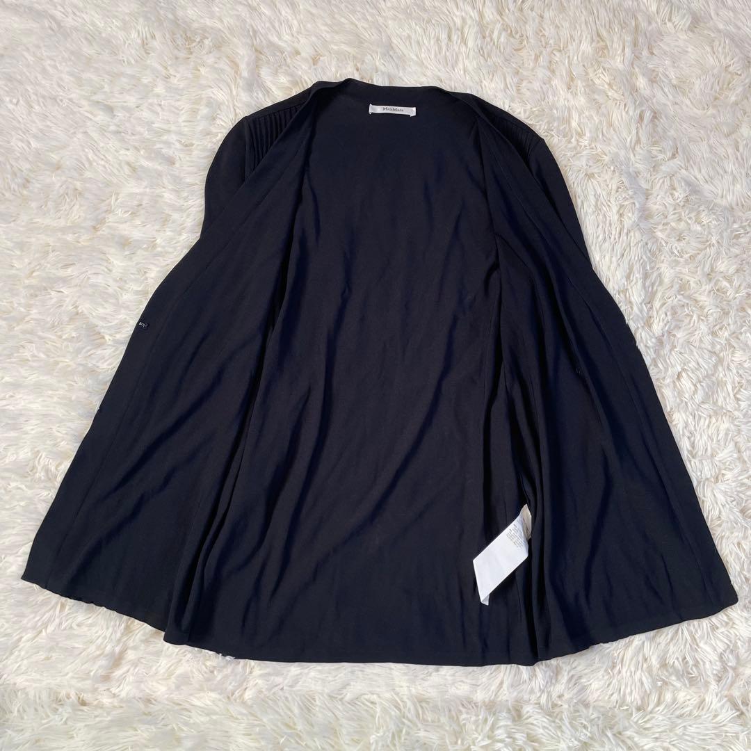 美品 MaxMara プリーツ切替 ロングカーディガン ダークネイビー M相当