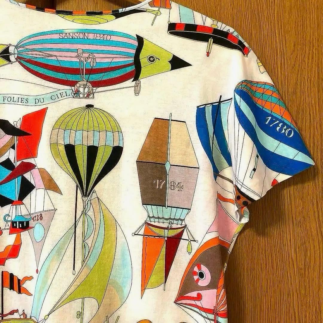 エルメス　HERMES 天空の狂気　気球柄 総柄Tシャツ レディースM