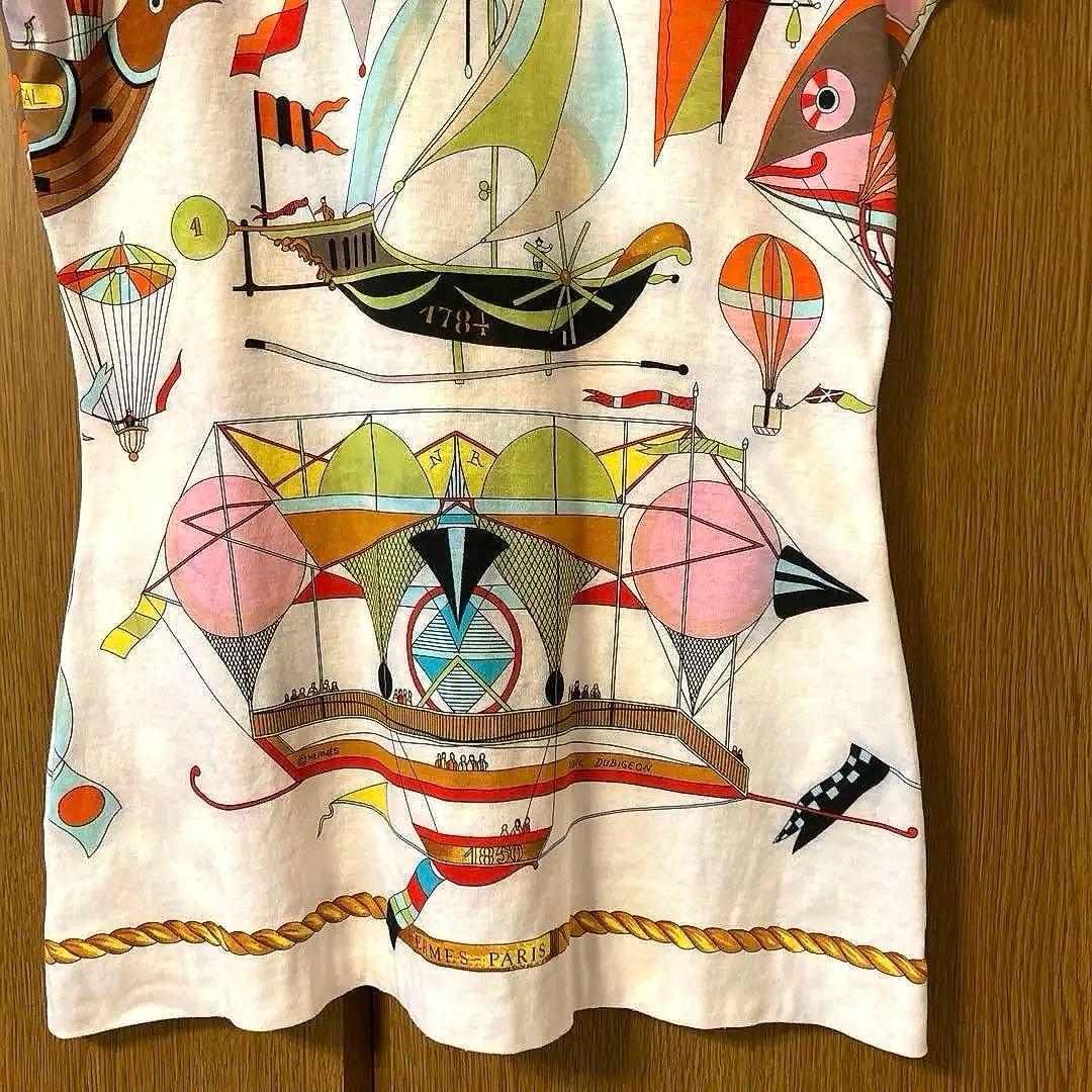 エルメス　HERMES 天空の狂気　気球柄 総柄Tシャツ レディースM