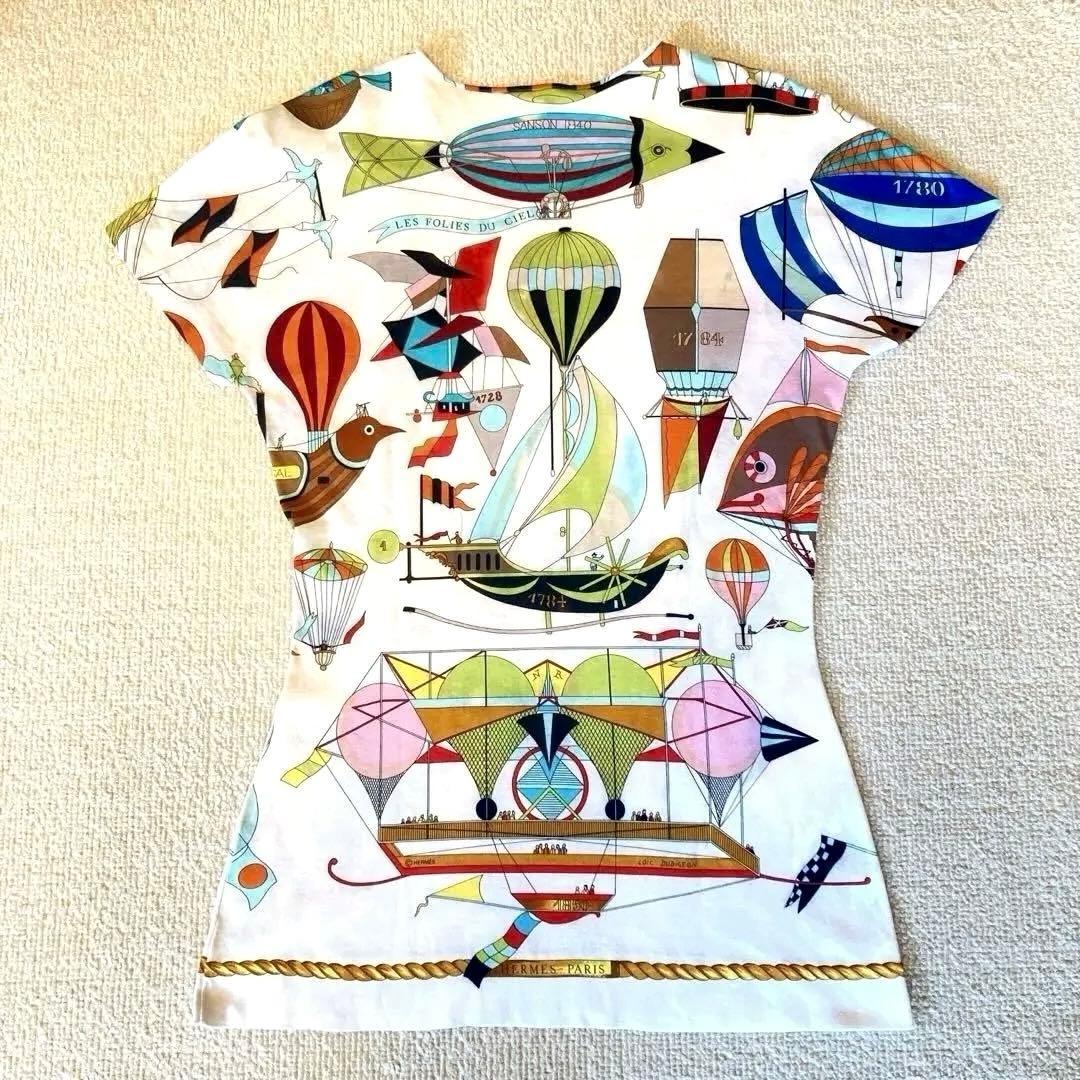エルメス　HERMES 天空の狂気　気球柄 総柄Tシャツ レディースM