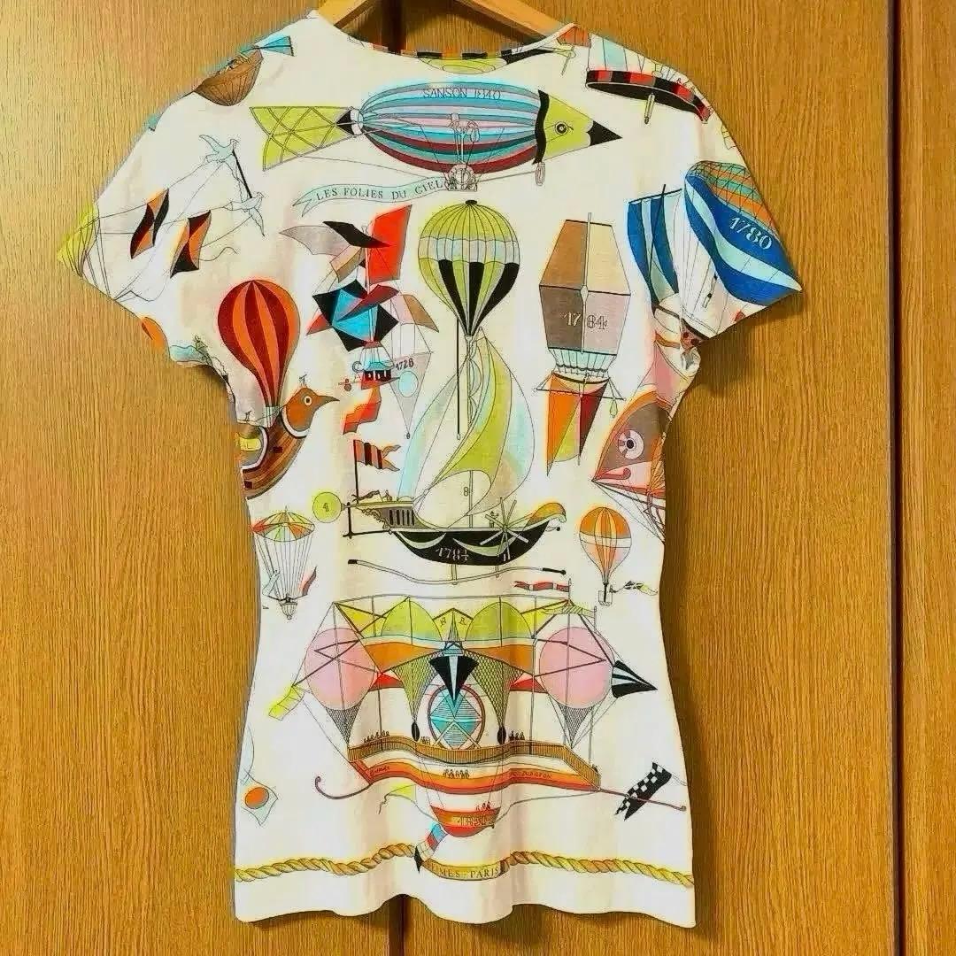 エルメス　HERMES 天空の狂気　気球柄 総柄Tシャツ レディースM