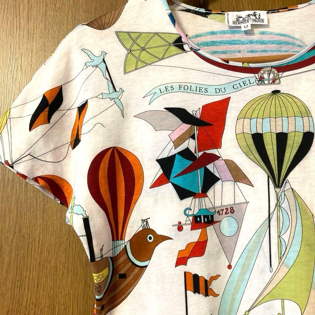 エルメス　HERMES 天空の狂気　気球柄 総柄Tシャツ レディースM