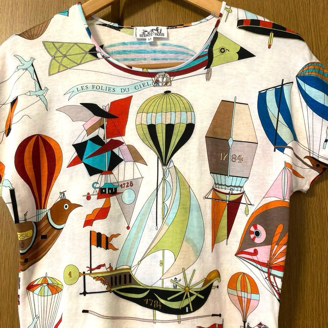 エルメス　HERMES 天空の狂気　気球柄 総柄Tシャツ レディースM
