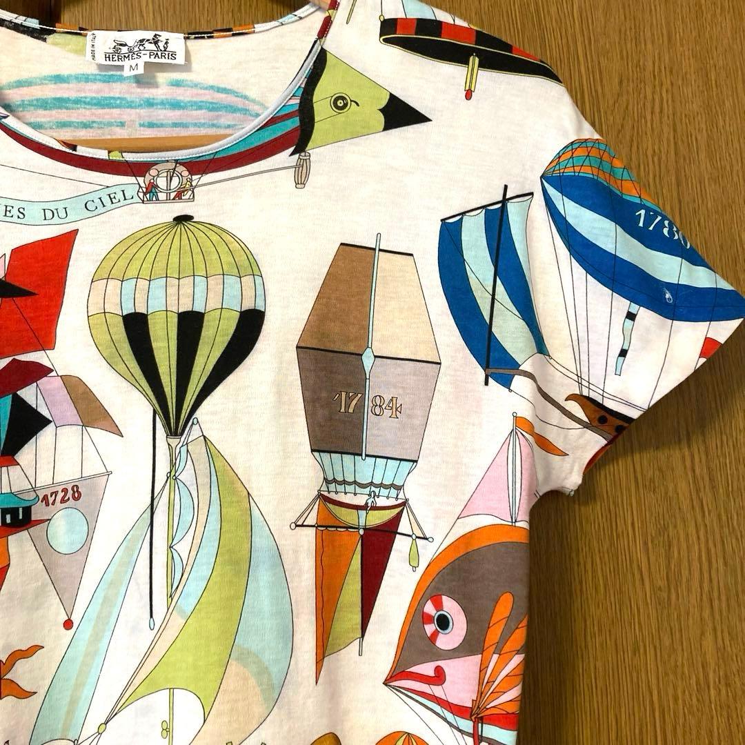 エルメス　HERMES 天空の狂気　気球柄 総柄Tシャツ レディースM