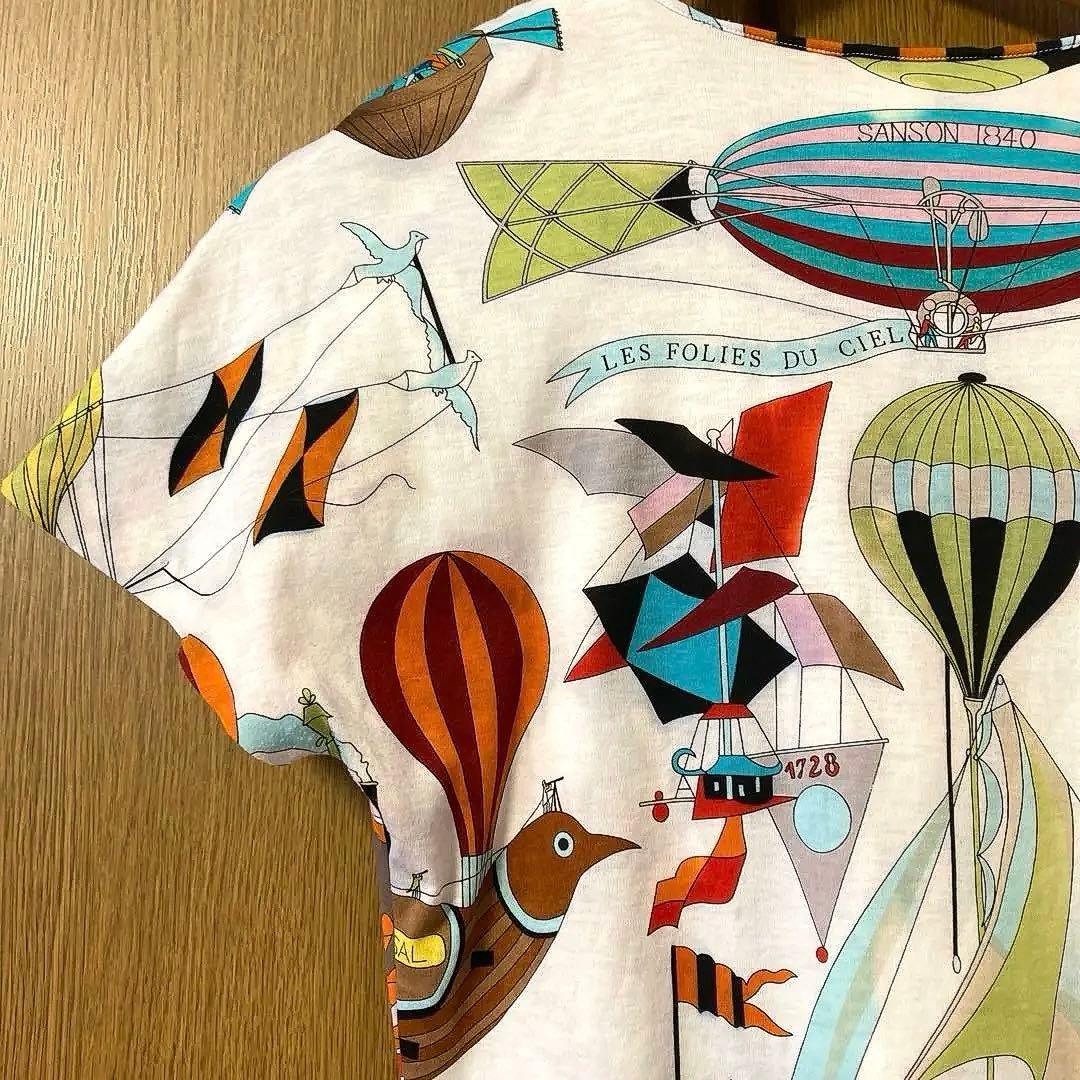 エルメス　HERMES 天空の狂気　気球柄 総柄Tシャツ レディースM