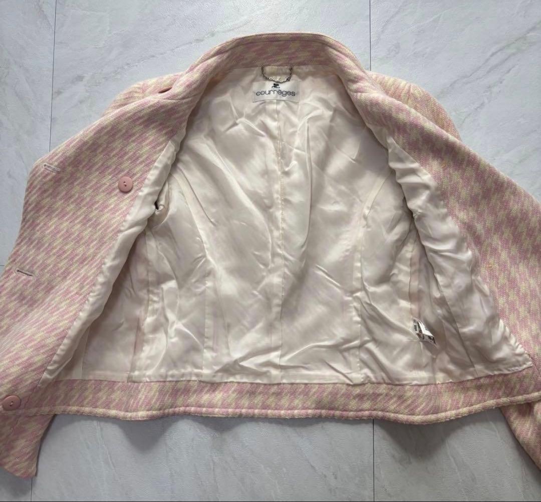 【y2k】Courreges クレージュ アンゴラ混 千鳥格子 ショートコート
