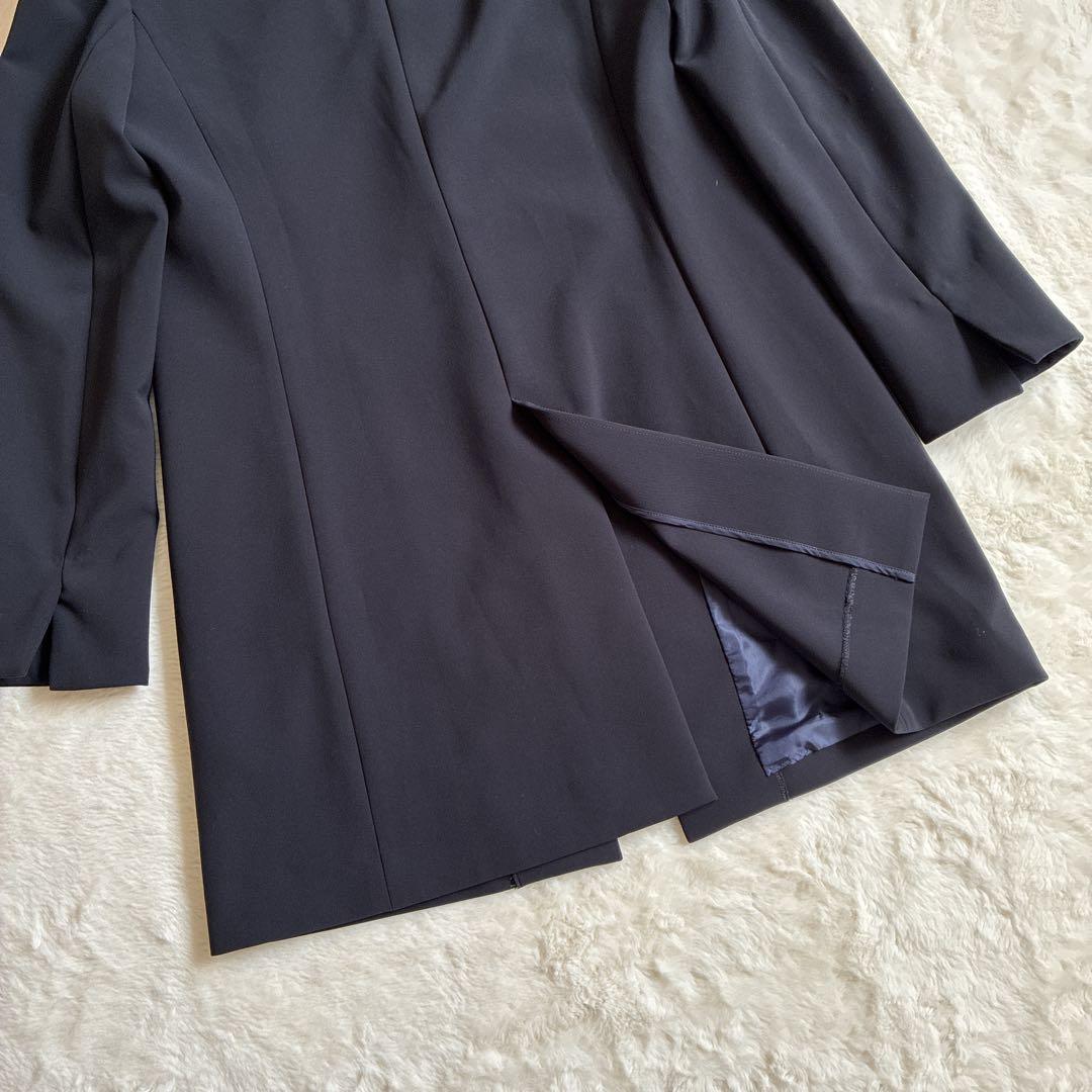 SOÉJU ソージュ ストレッチ ノーカラー ロングジャケット 紺L
