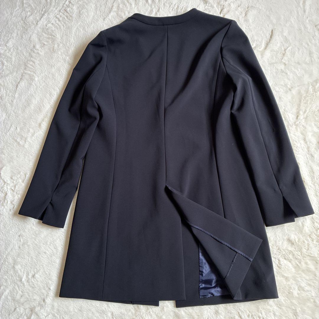 SOÉJU ソージュ ストレッチ ノーカラー ロングジャケット 紺L