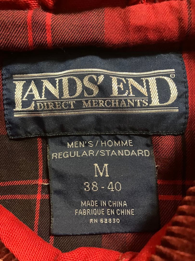 Lands' End レッド　カバーオール Mサイズ 襟コーデュロイ