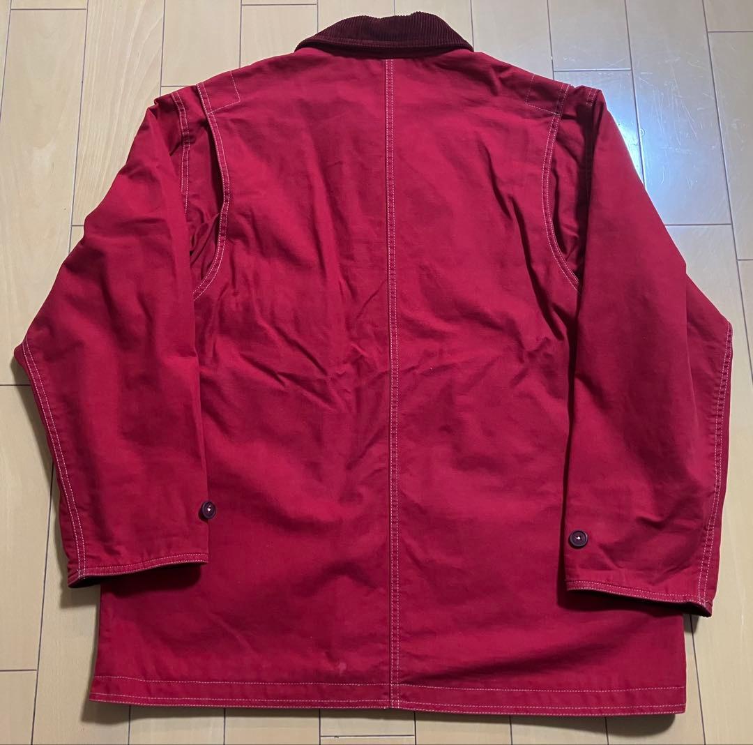 Lands' End レッド　カバーオール Mサイズ 襟コーデュロイ