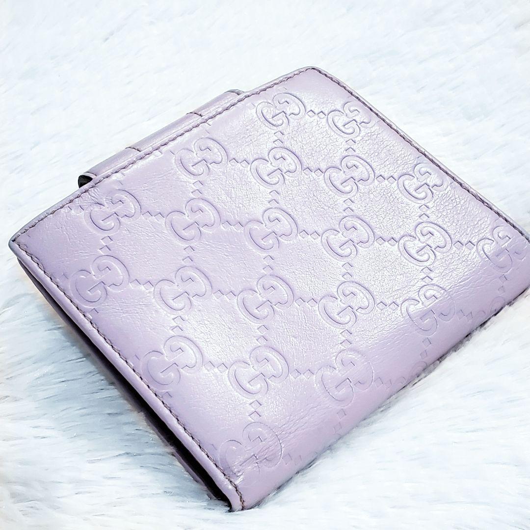 GUCCI　２つ折り財布　グッチ　シマ　レザー　パープル　ウォレット