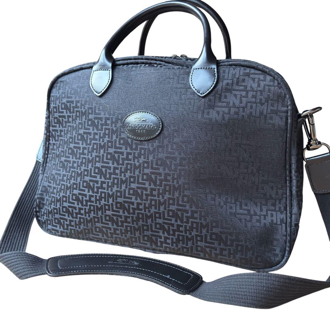 美品 ロンシャン ショルダー ボストンバック 2way キャリーオン 総柄 黒