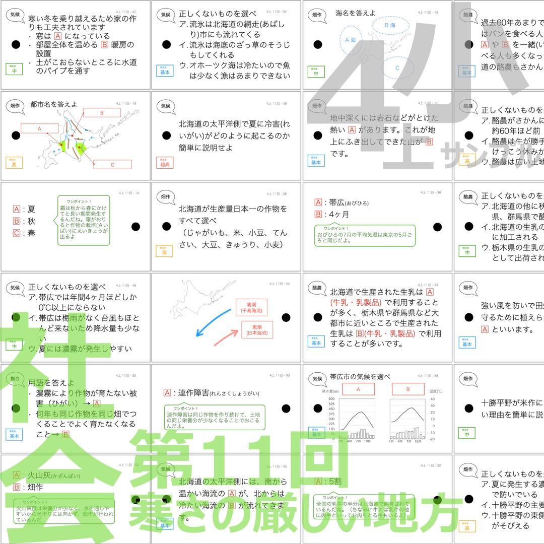 中学受験 暗記カード【4年上ハーフセット 社会11-19回】組テ対策 予シリ
