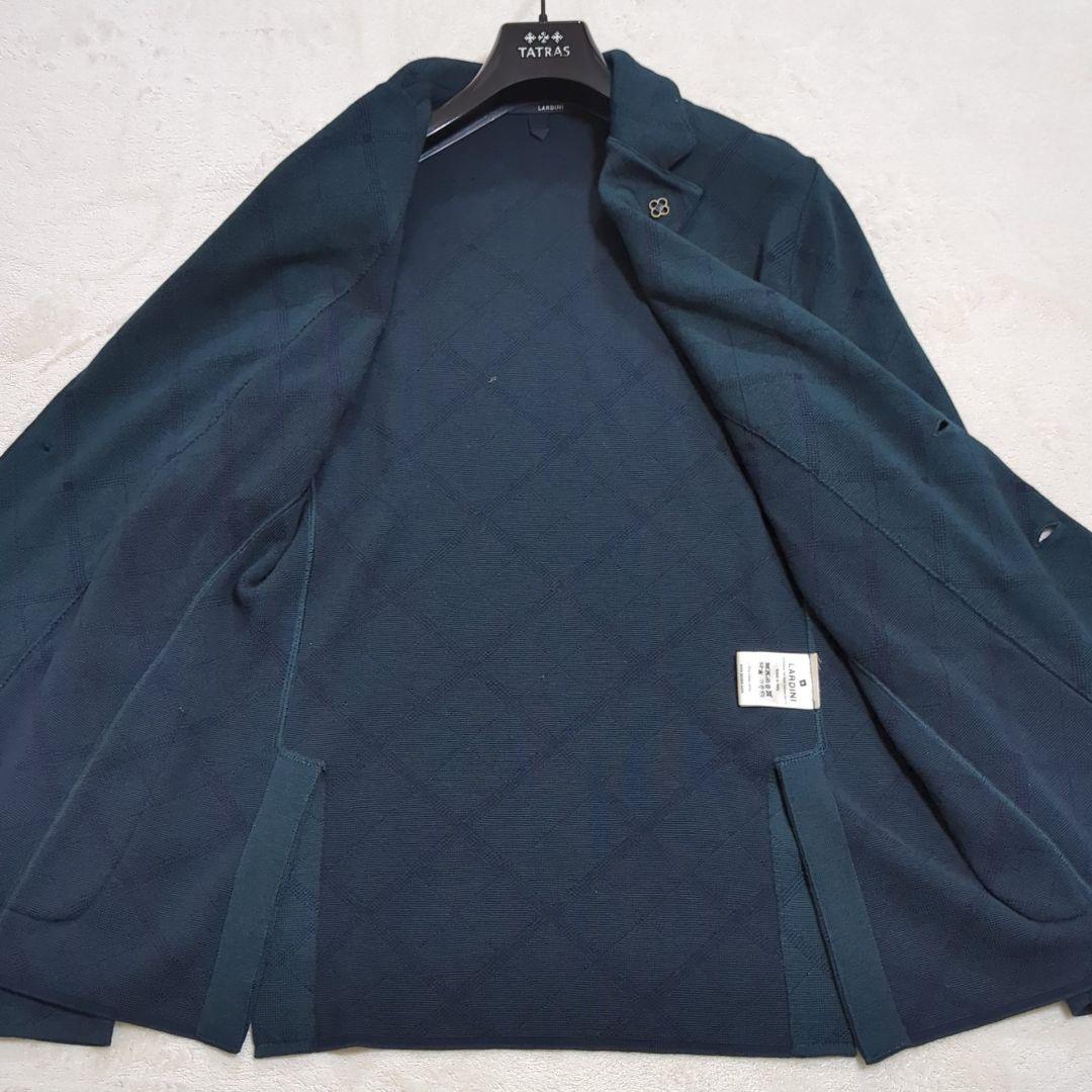 LARDINI 希少XL ブートニエール ニットテーラードジャケット グリーン系