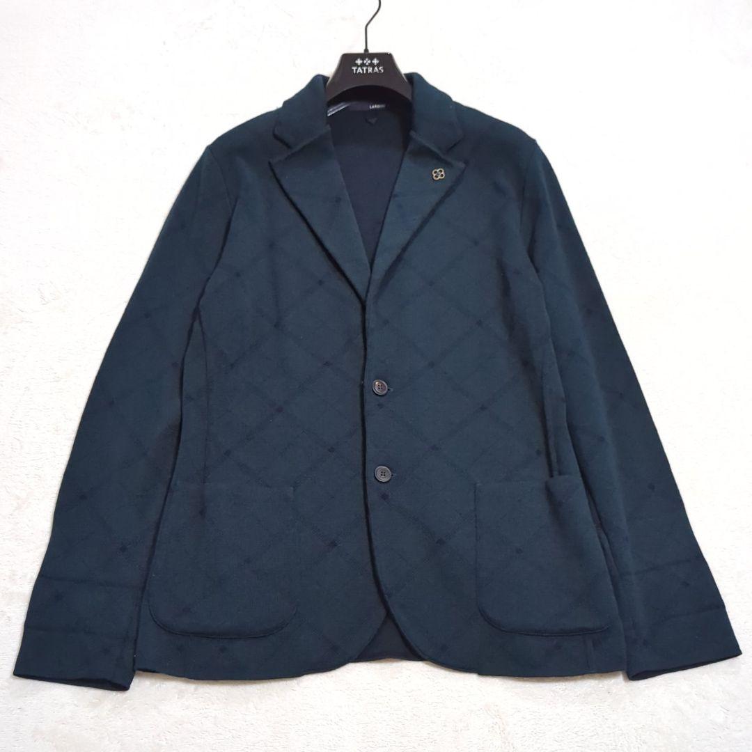 LARDINI 希少XL ブートニエール ニットテーラードジャケット グリーン系