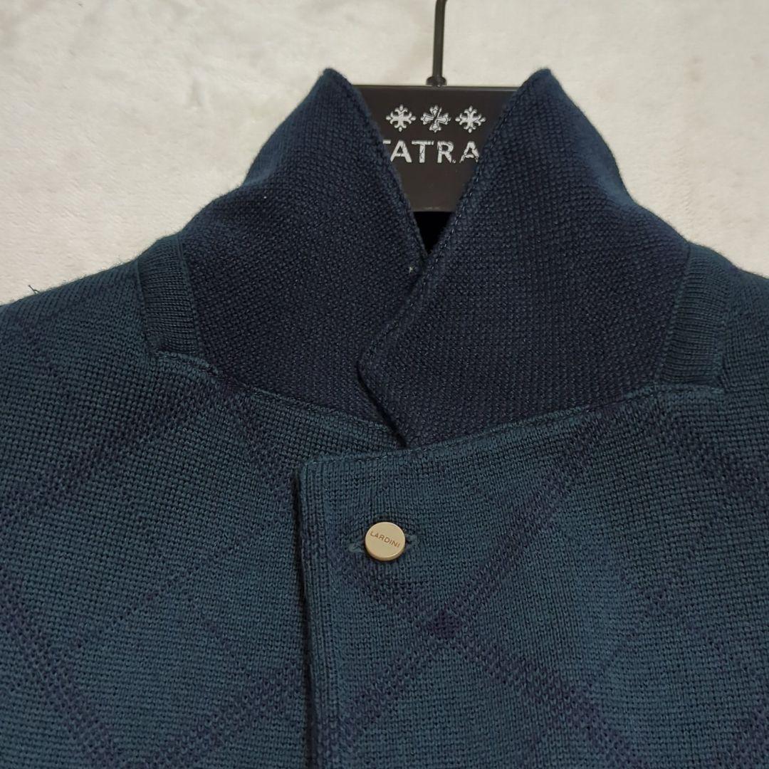 LARDINI 希少XL ブートニエール ニットテーラードジャケット グリーン系