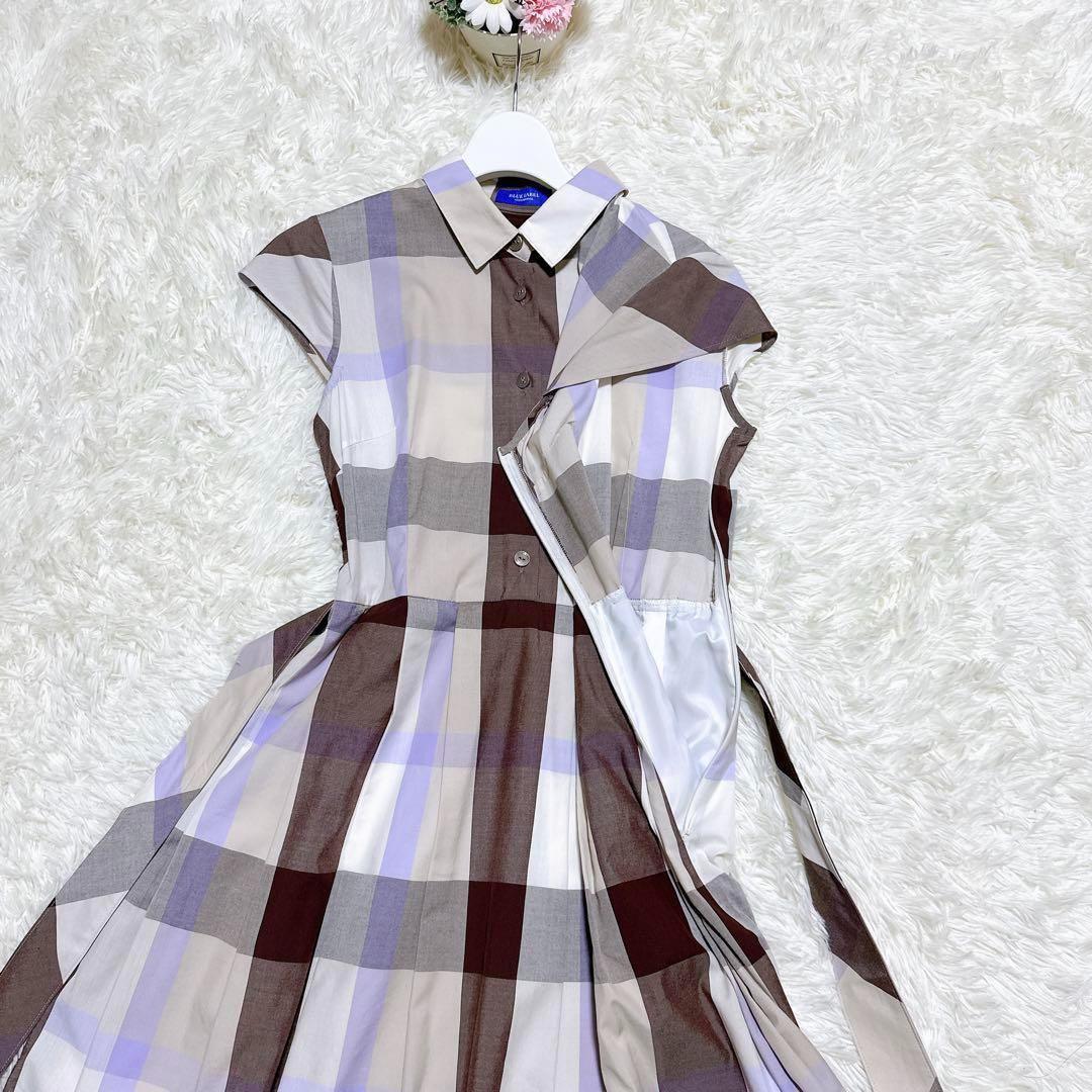 未使用タグ付き　BLUE LABEL チェックワンピ　ラベンダー×モカブラウン