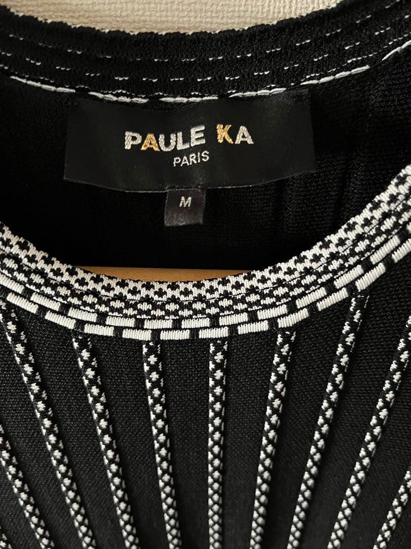 【美品】PAULE KA ポールカ ノースリーブストライプワンピ ブラック M