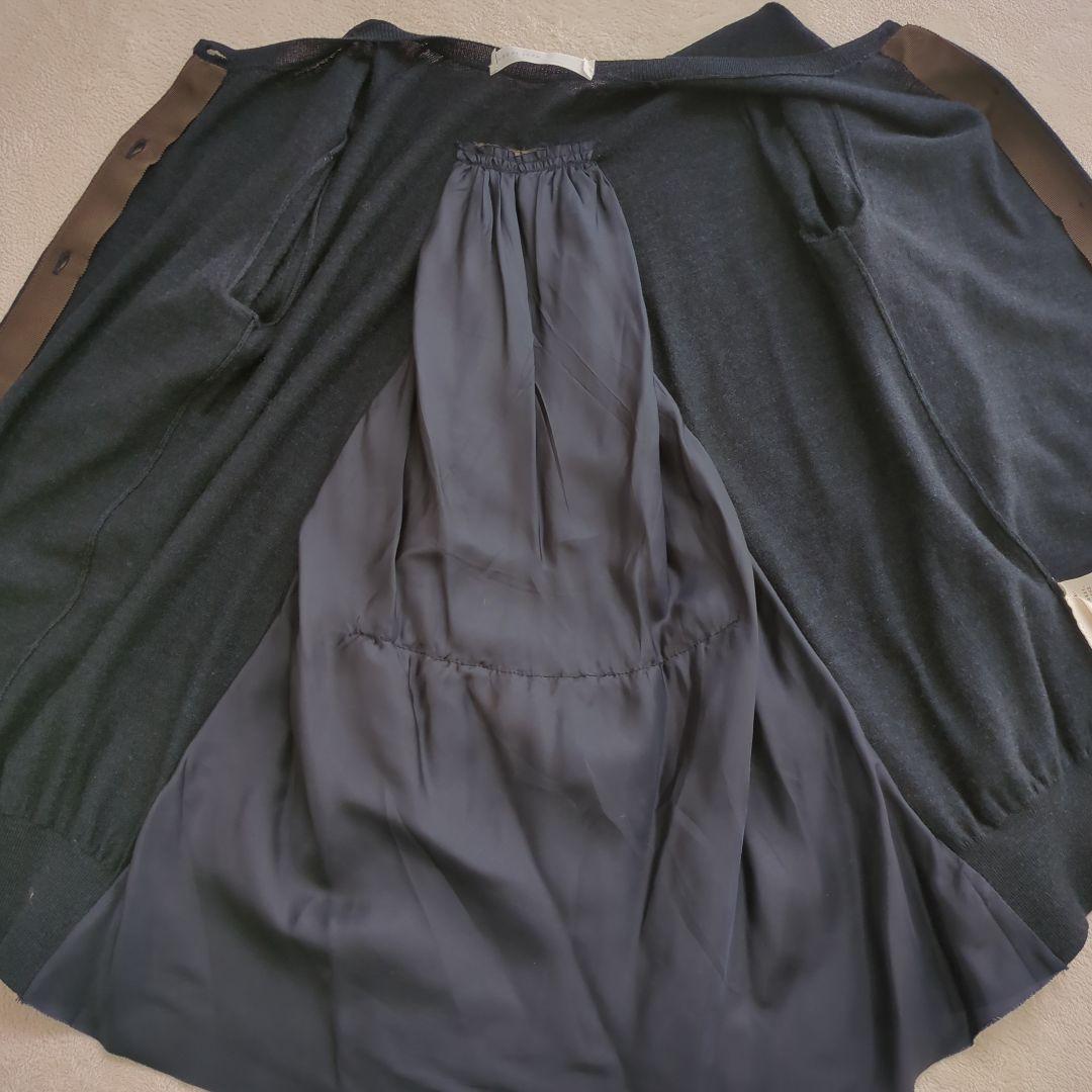 sacai ダークグレー ドッキング シフォン カーディガン 異素材