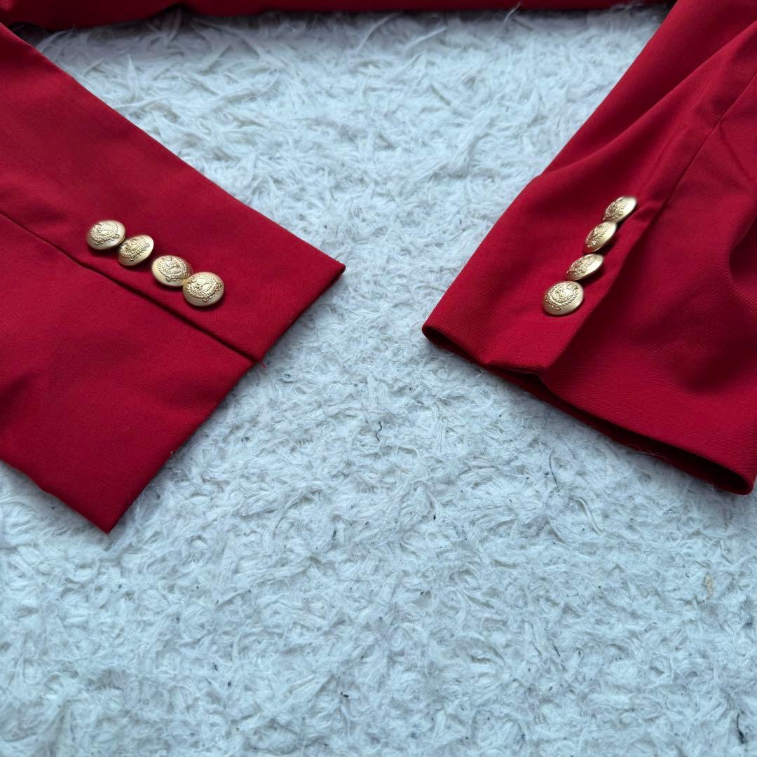 希少極美品　バーバリー　ダブルテーラード　ブレザー　ホースロゴ金ボタン　レッド