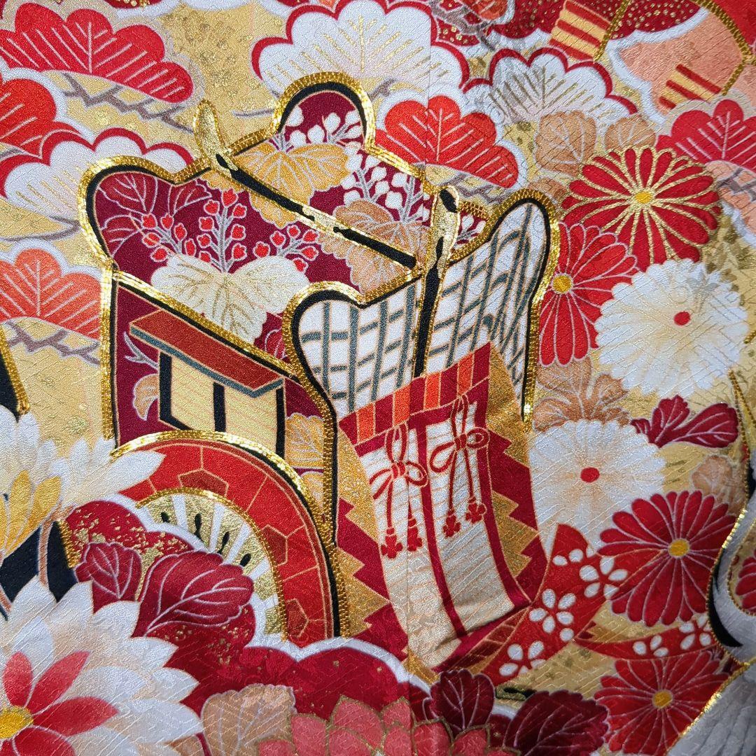 正絹振袖 駒刺繍 紫野 吉祥花文 鶴 金彩 振袖セット 振袖フルセット 黒 82