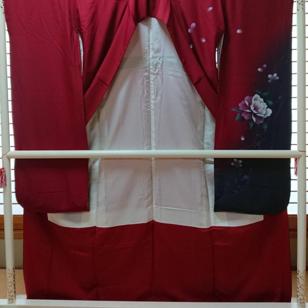 【中古品】☆Hiro☆商品・振袖・赤ぼかし桜【b228】長襦袢付き