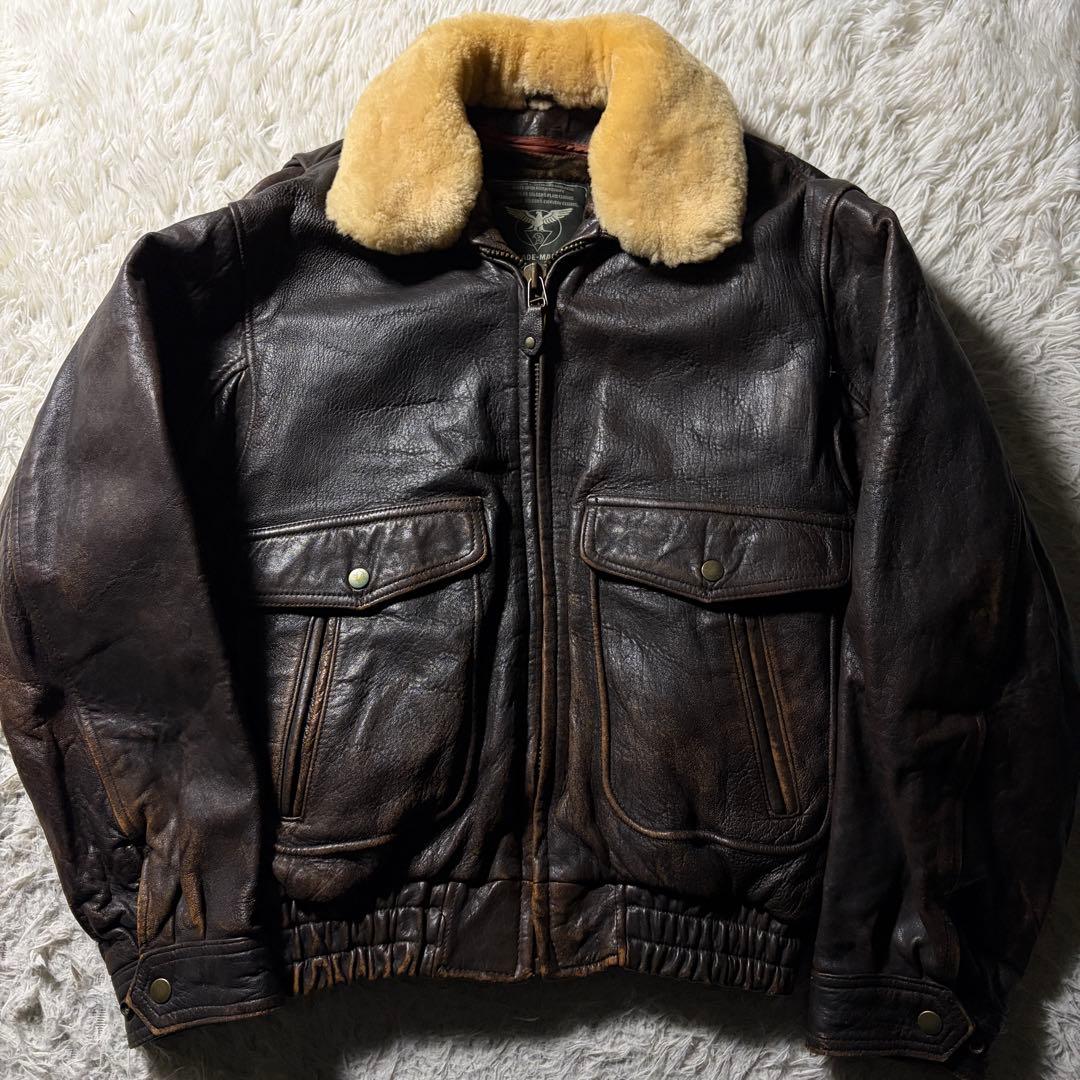 【雰囲気抜群】VINTAGE フライトジャケット　襟ボア　羊革　ラムレザー