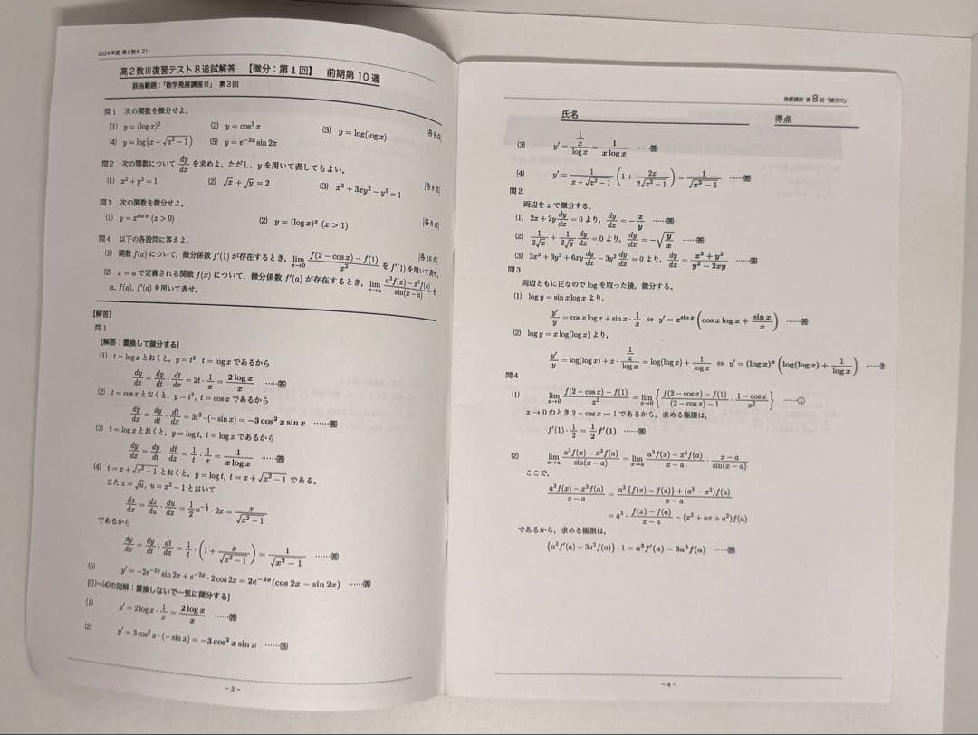 高2 数学　数Ⅲ 鉄緑会　別冊　冊子　まとめ　セット　おまけつき　計算テスト