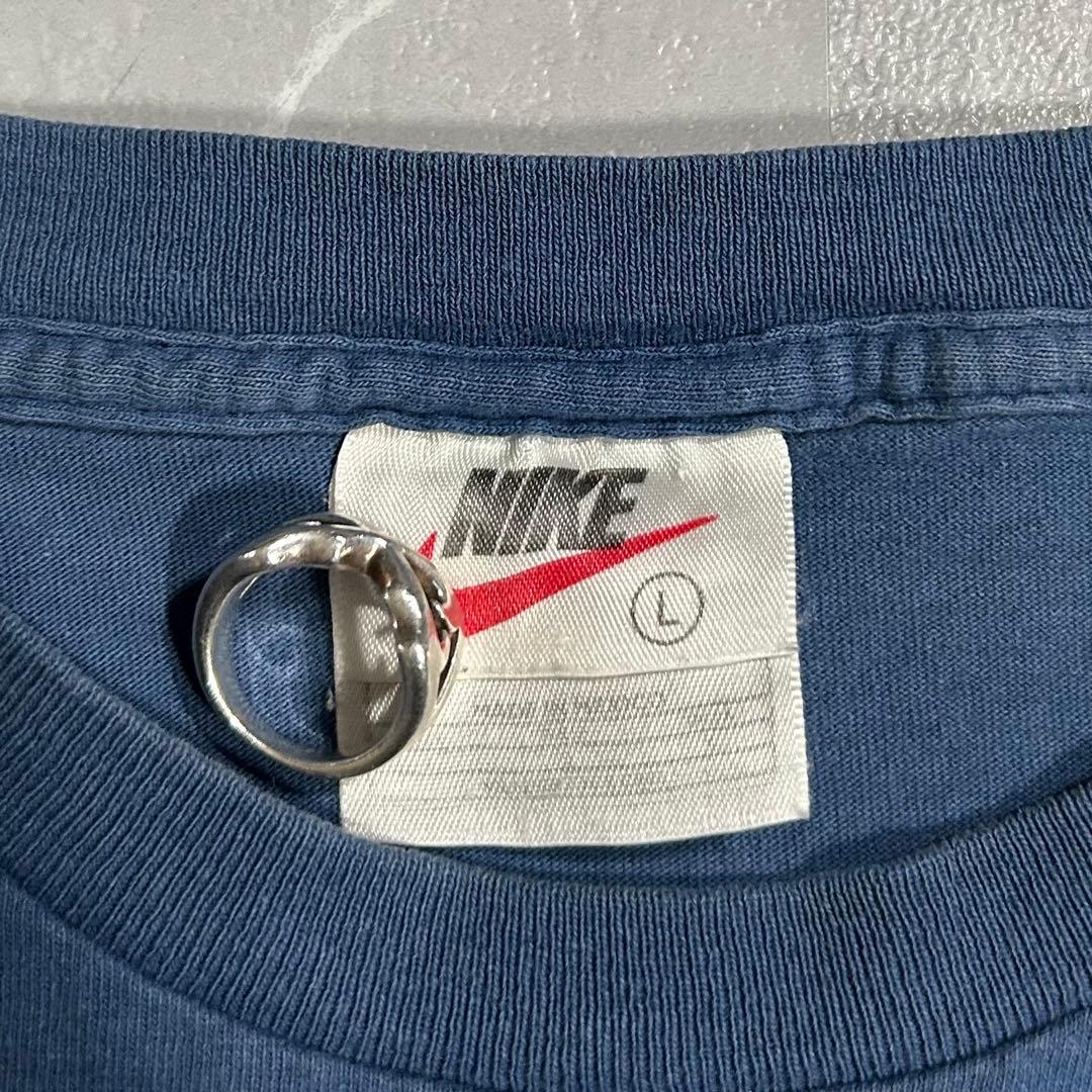 90s OLD NIKE 白タグ tシャツ 短丈 Y2K ネイビー デカロゴ L