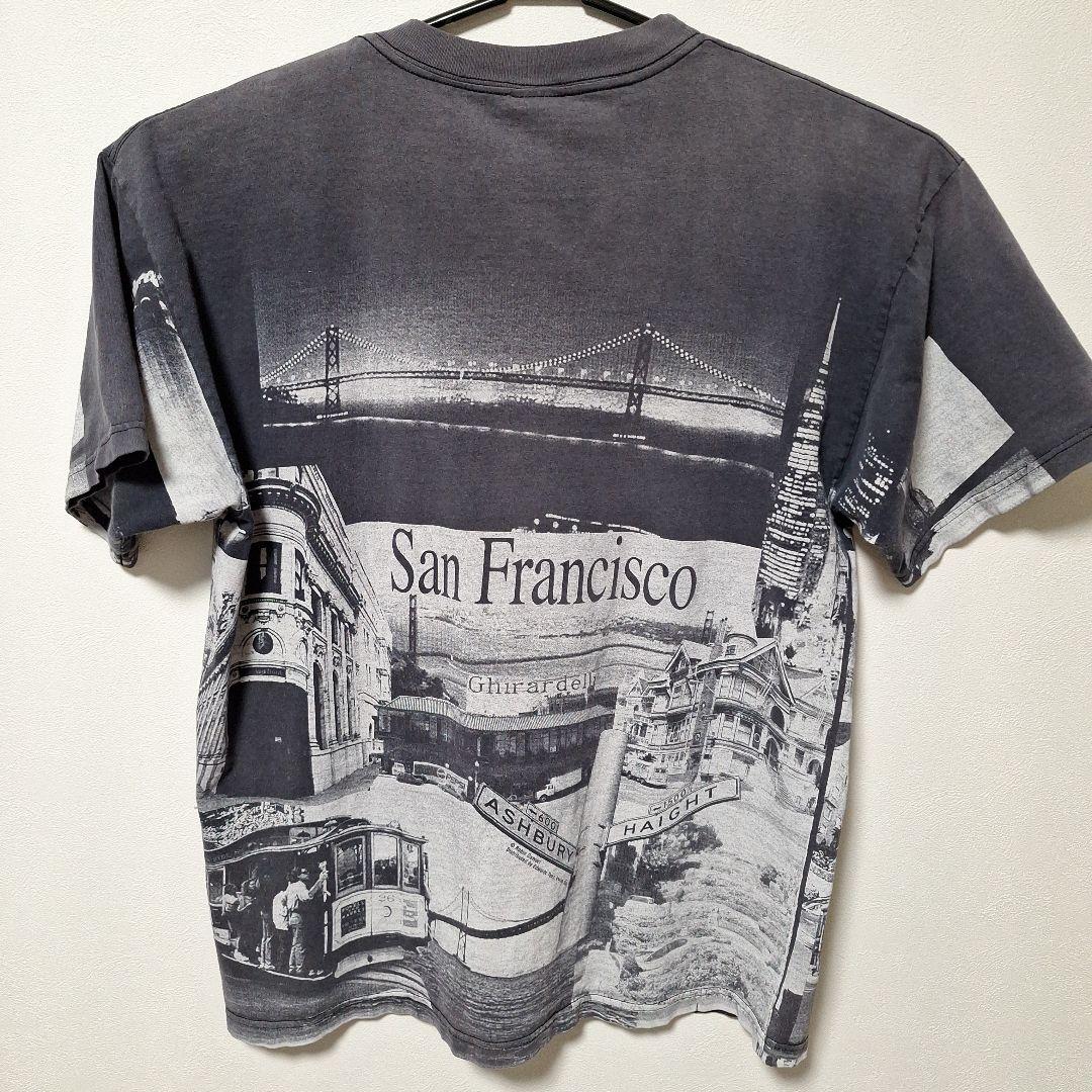 90s ヴィンテージ サンフランシスコ 総柄Tシャツ XL 黒 フェード感 良好