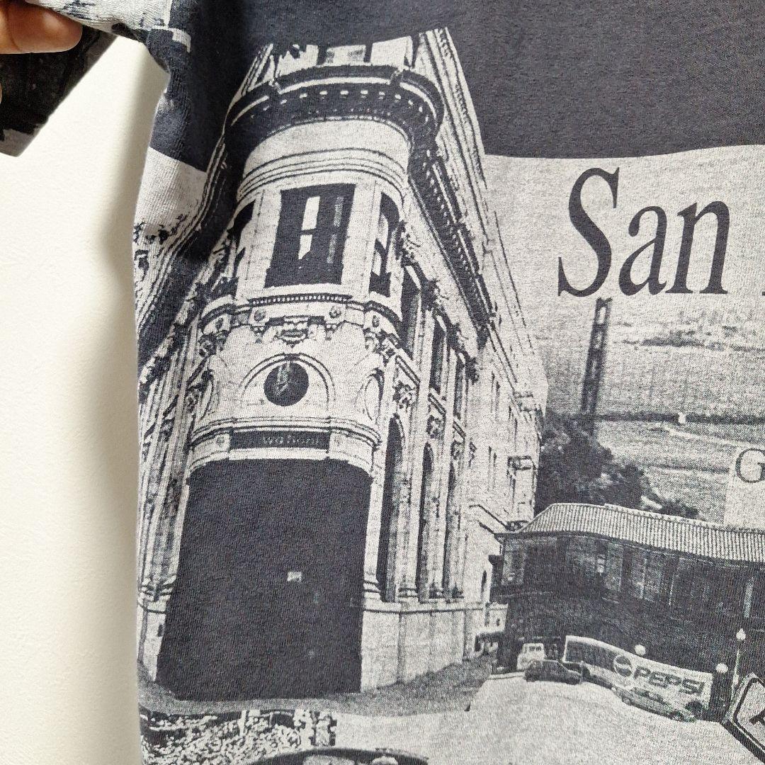 90s ヴィンテージ サンフランシスコ 総柄Tシャツ XL 黒 フェード感 良好