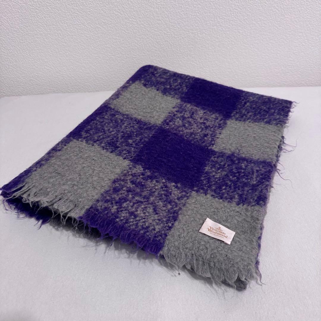 【美品】Vivienne Westwood チェック柄 マフラー パープル