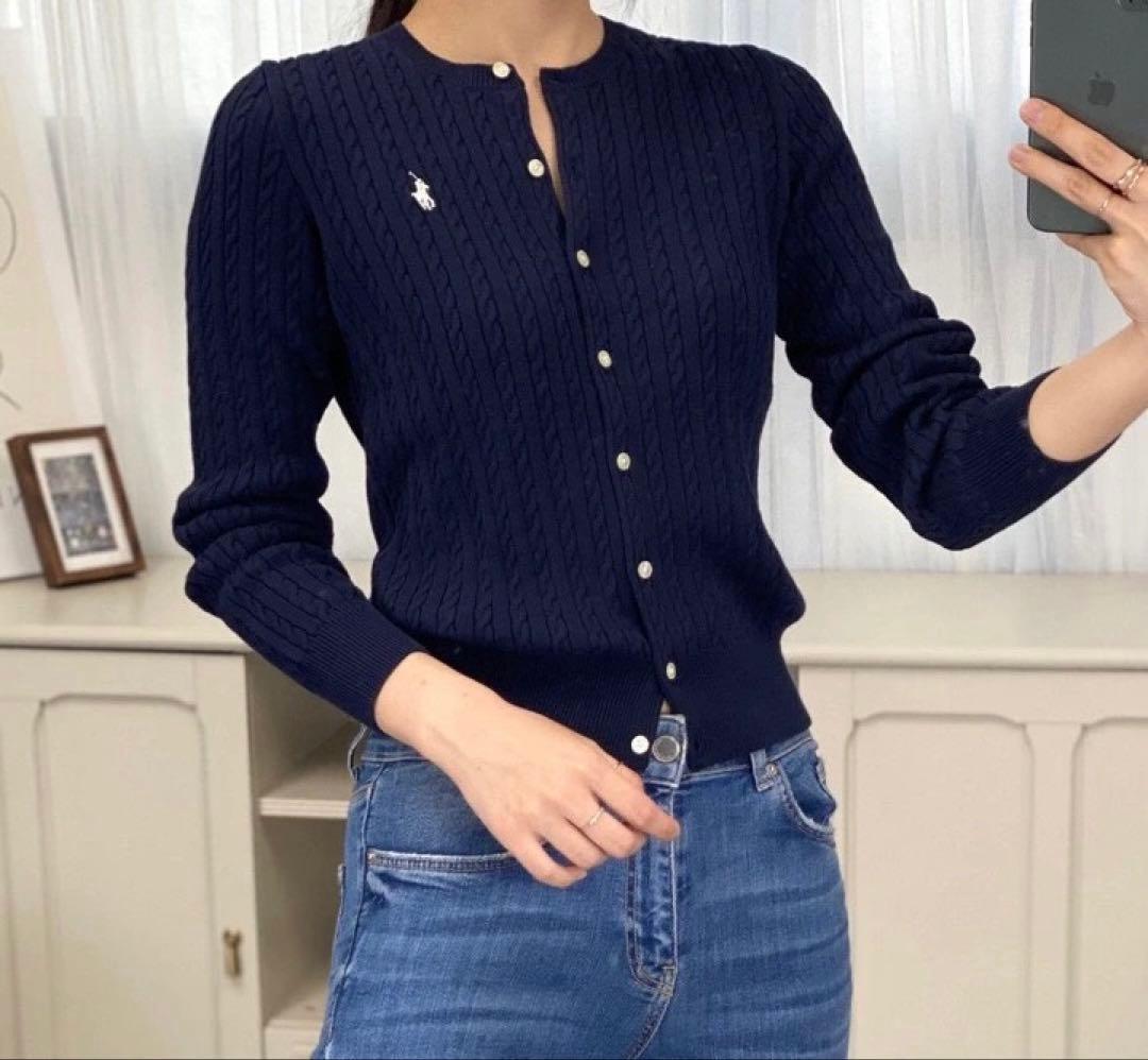 ポロラルフローレンPOLO RALPH LAURENケーブルカーディガンネイビー