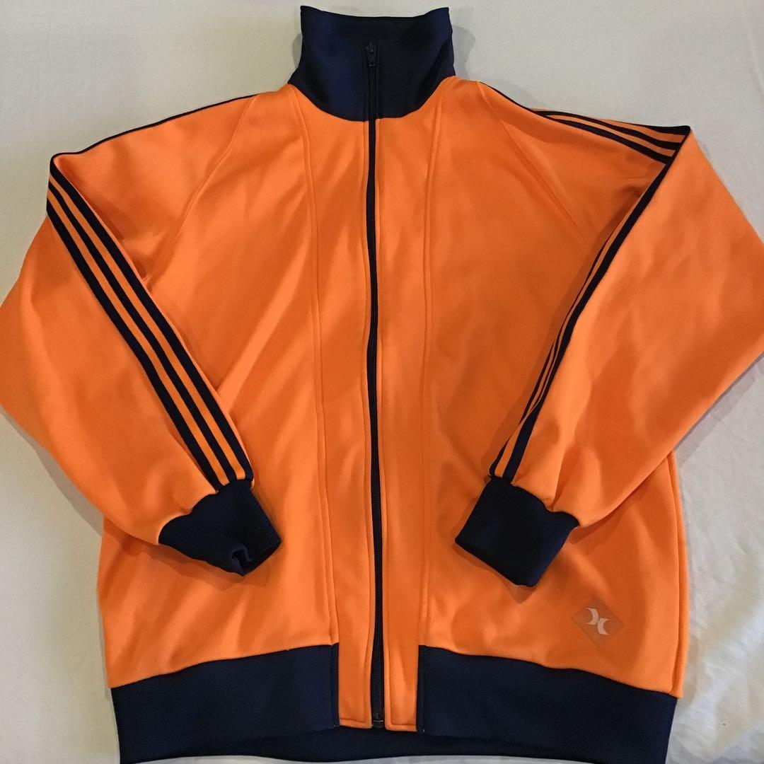 70s 80s ヒットユニオン トラックジャケット ジャージ 橙 紺 L 三本線