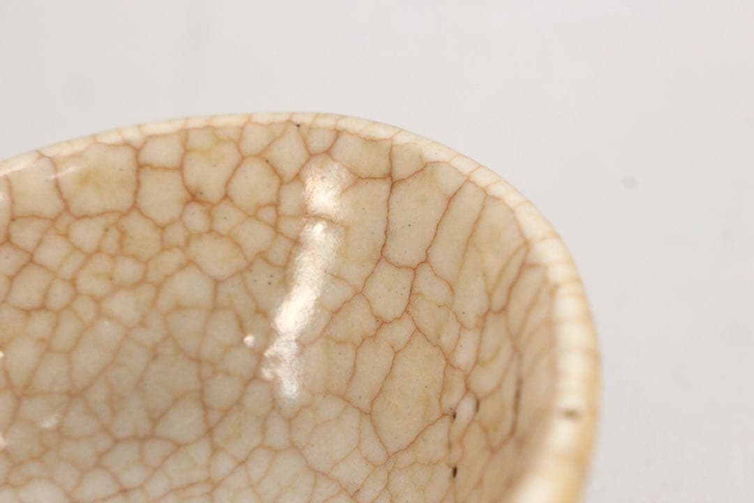 No5081 貫入楕円耳付小鉢　茶道具　煎茶　湯冷まし　陶磁器　古美術　送料無料