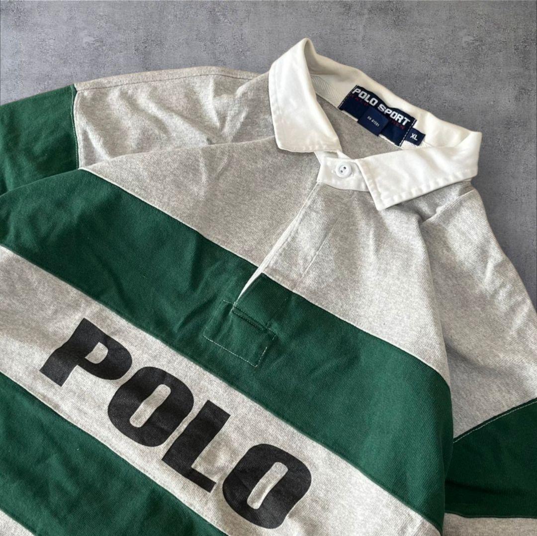 90s POLO SPORT ポロスポーツ ラガーシャツ ロゴ ボーダー XL