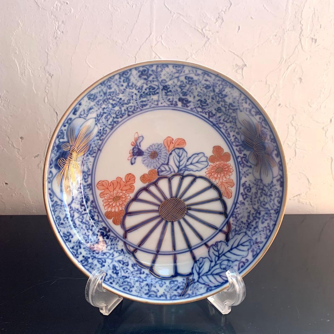 大聖寺伊万里　菊花微塵唐草文　中皿　金襴手　角福　18cm　単品　美品
