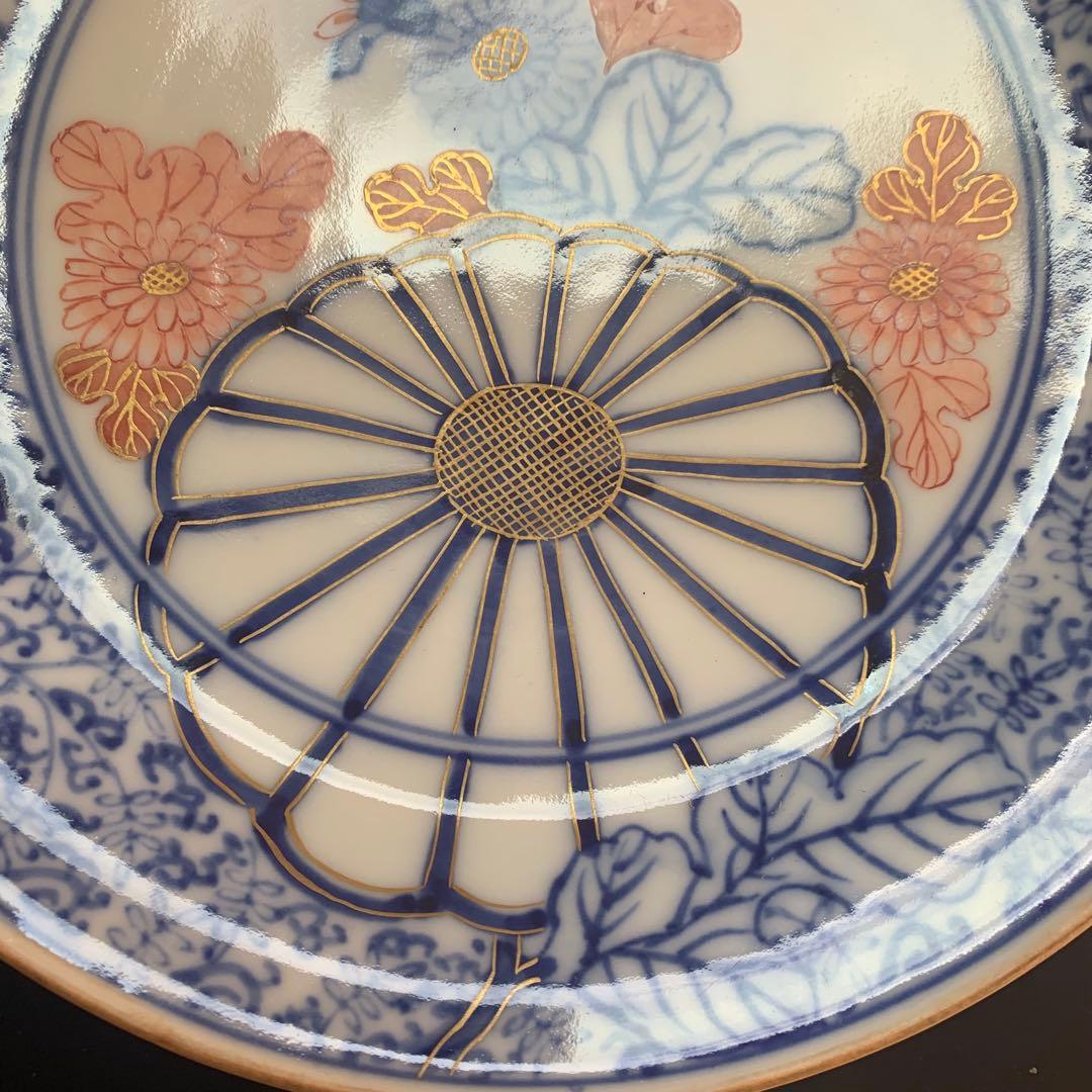大聖寺伊万里　菊花微塵唐草文　中皿　金襴手　角福　18cm　単品　美品