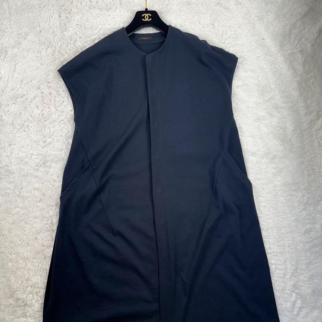 ババグーリ　22SS ロングコート　ワンピース　紺 綿100% ロングジレ　L