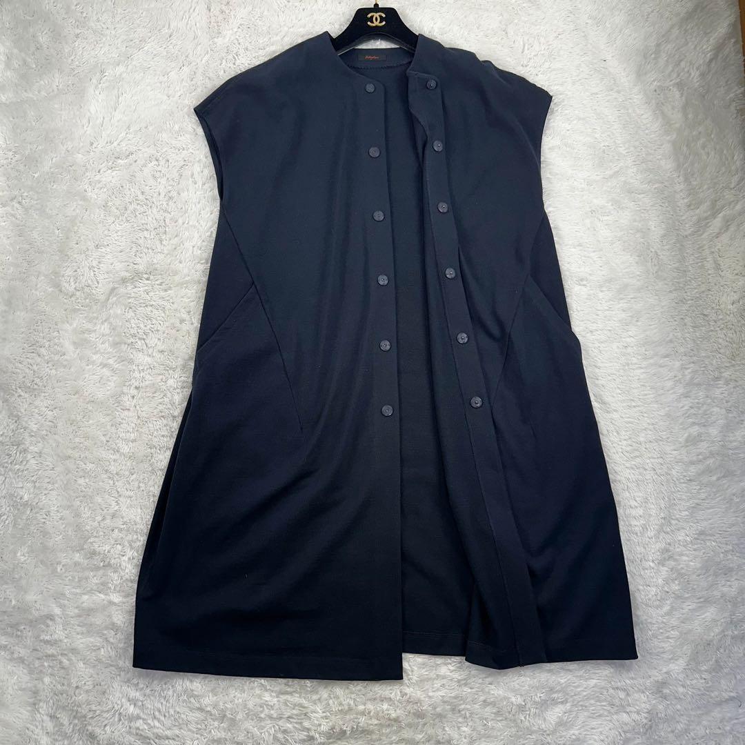 ババグーリ　22SS ロングコート　ワンピース　紺 綿100% ロングジレ　L