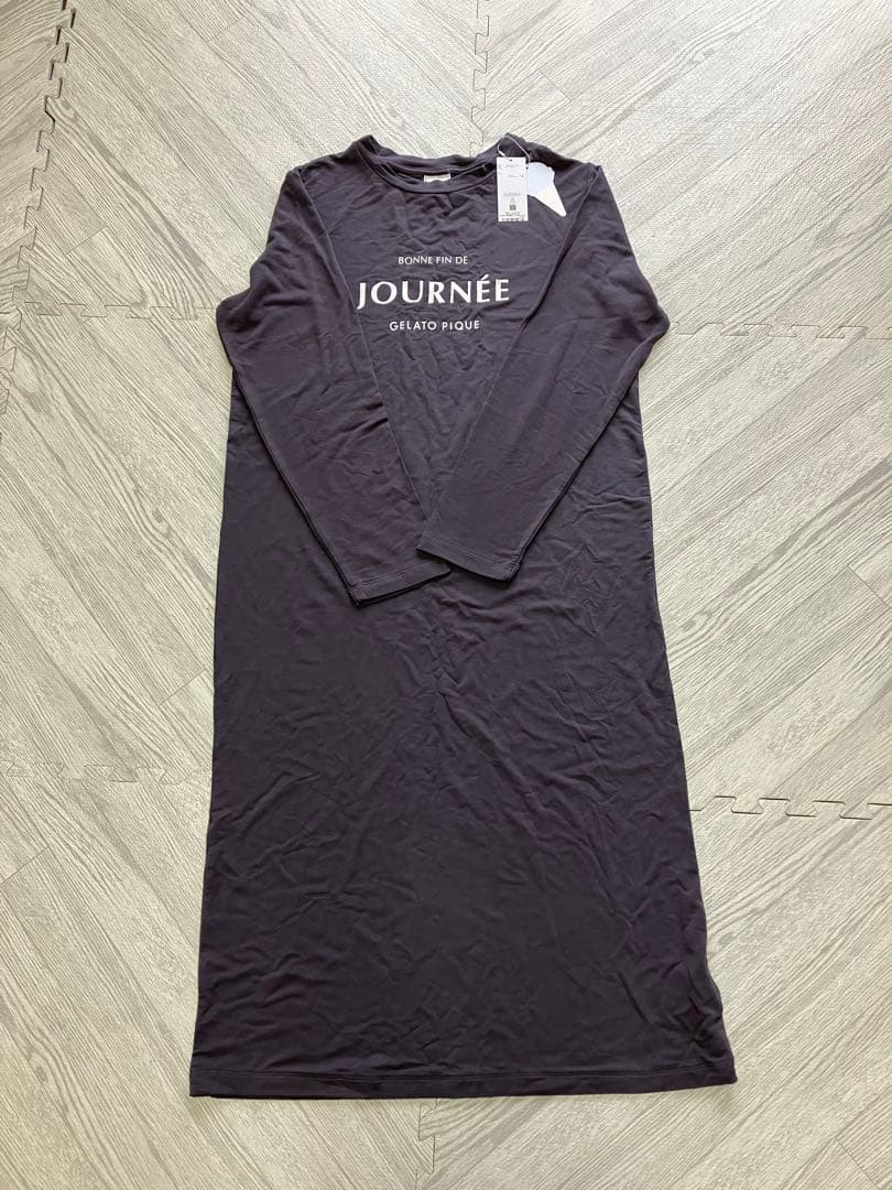 【新品】インレイ ロゴ ワンピース グレー ジェラピケ ルーム ウェア 長袖