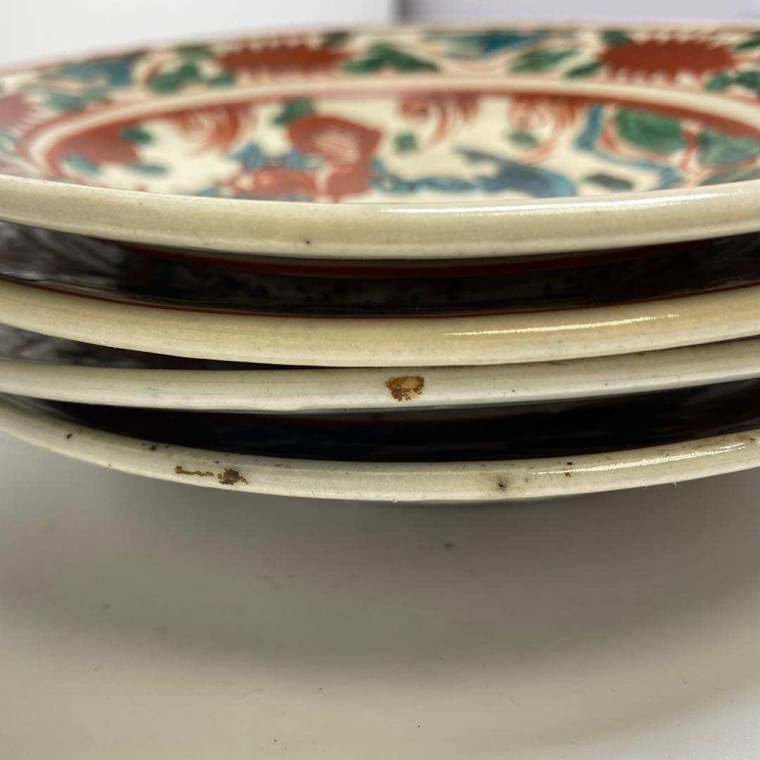 専用　江戸後期　西浦焼呉州赤絵中皿4枚　w16.4cm 東K7-1222①タトサ